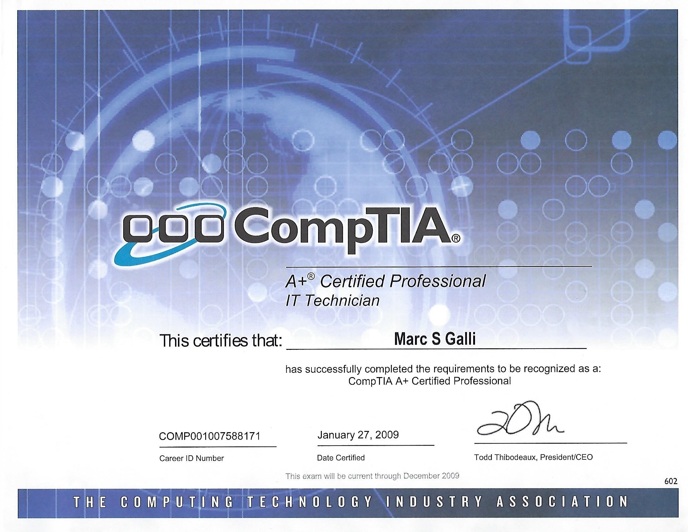 Marc Galli, CompTia A+ Certified IT Technician